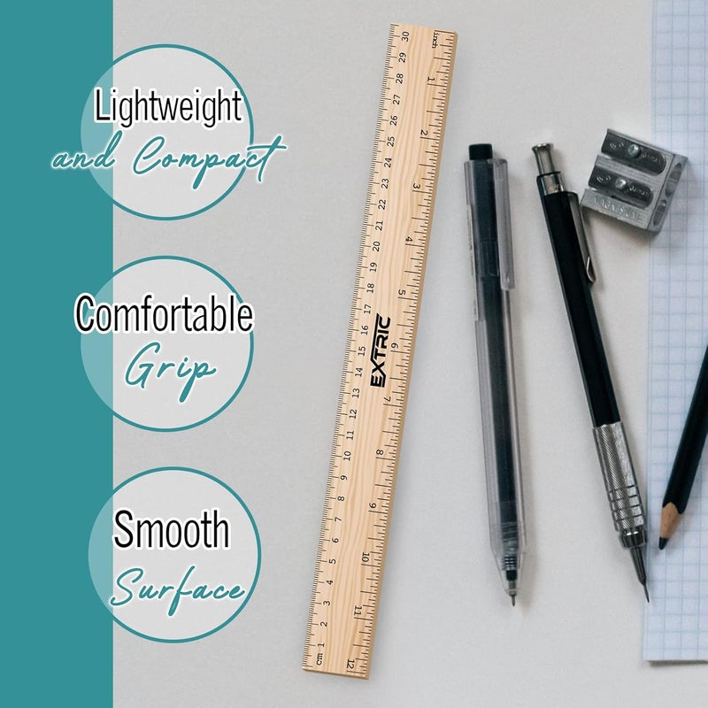 EXTRIC Rulers 12 Inch, Rulers Bulk for Classroom – Wooden Ruler for Kids 12 Pack Great for School, Classroom, Imperial and Metric Measurements for Office and Home - Image 2